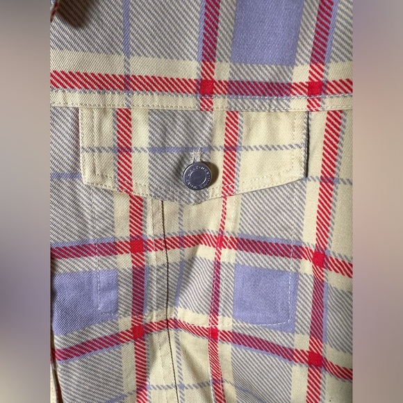 WeWoreWhat Cropped Plaid Denim Jacket Yellow/Red | Size XS/S | NWT - Picture 3 of 5